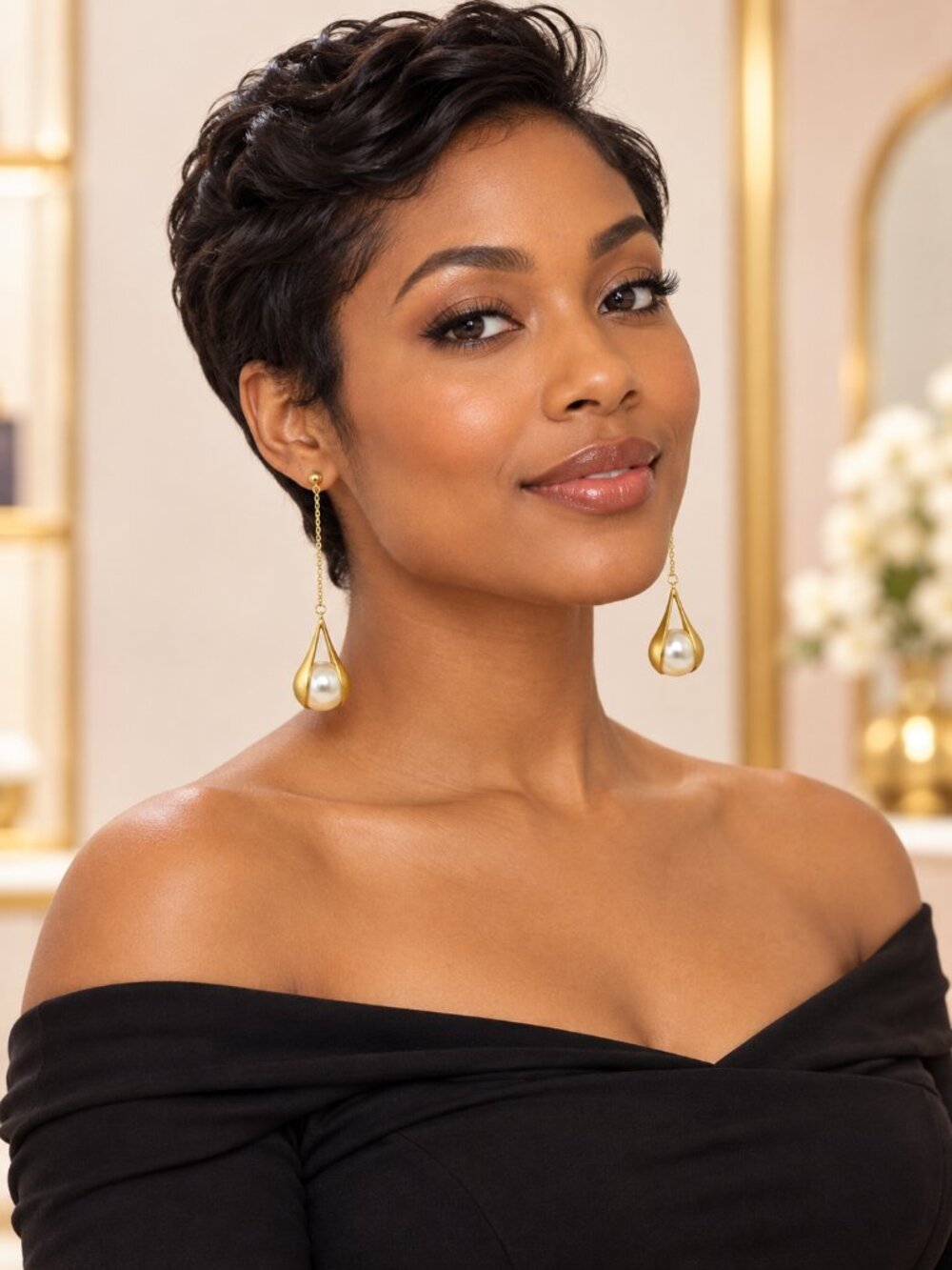 Matte Gold Long Chain Teardrop Pearl Statement Earrings